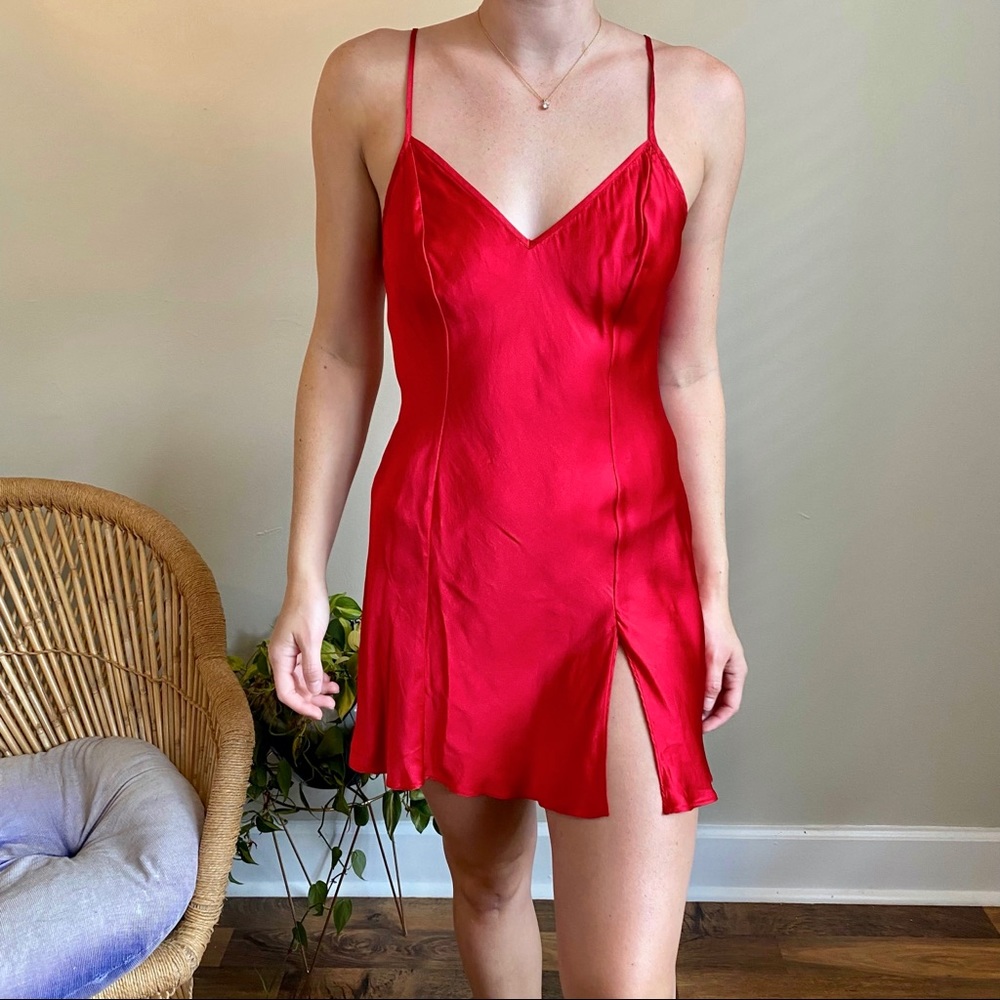 Red Satin Slip Dress